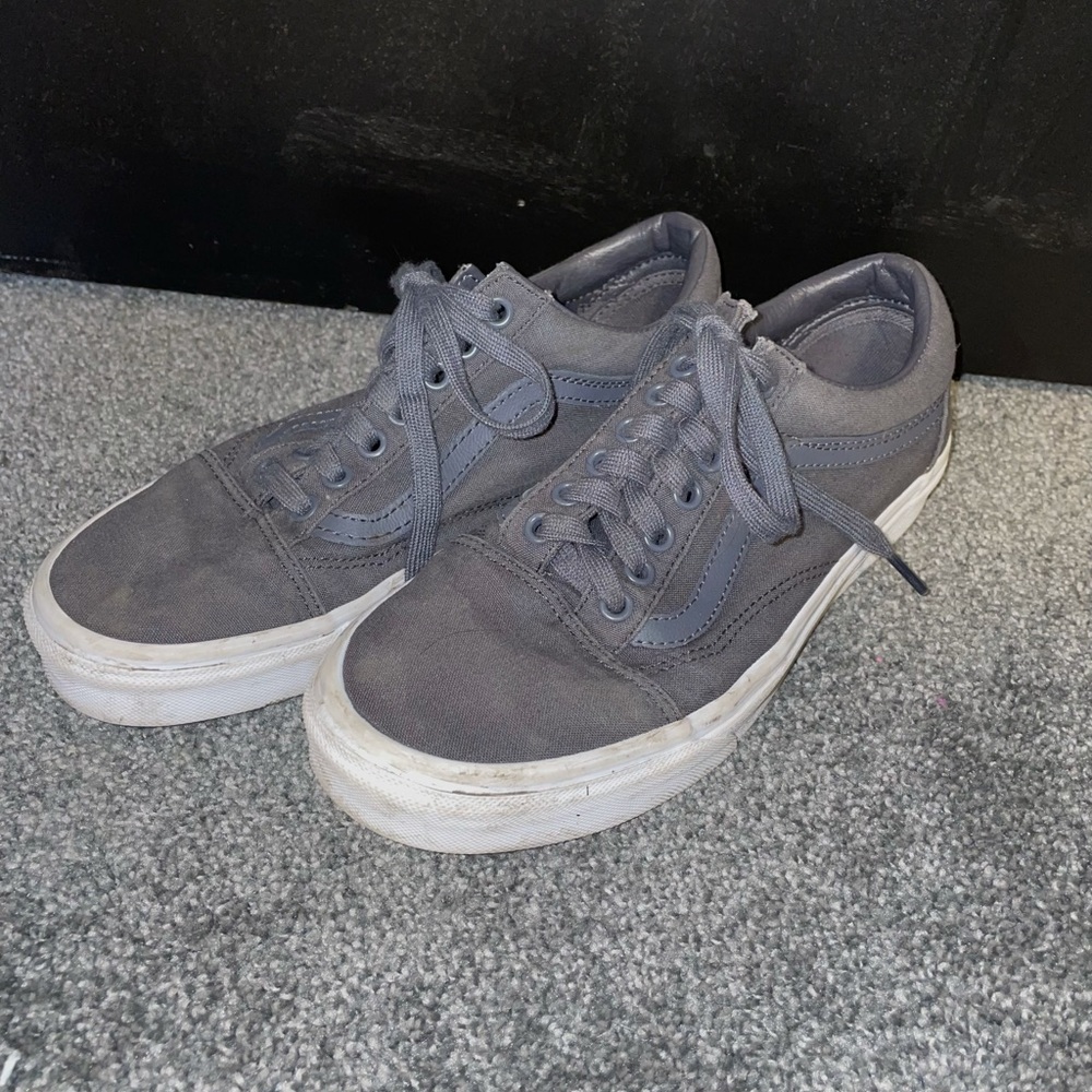 Dark Gray Lace Up Low Vans with Gray Laces